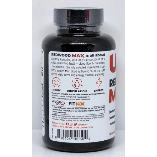 UMZU REDWOOD MAX Blood Flow Support Dietary Supplement 60 Capsules  New