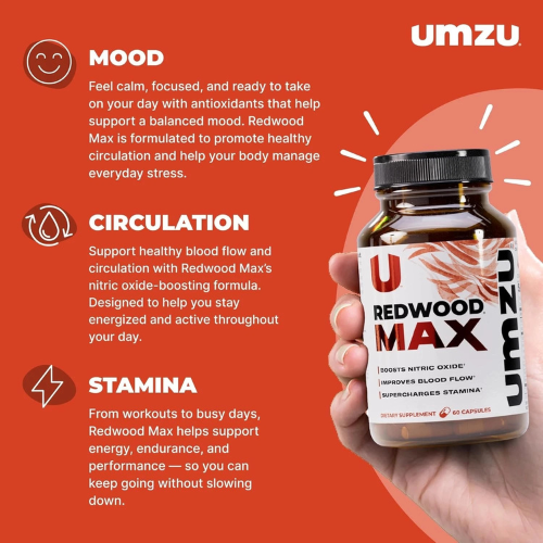 UMZU Redwood Max Nitric Oxide Booster – 1 Month Supply for Circulation, Energy