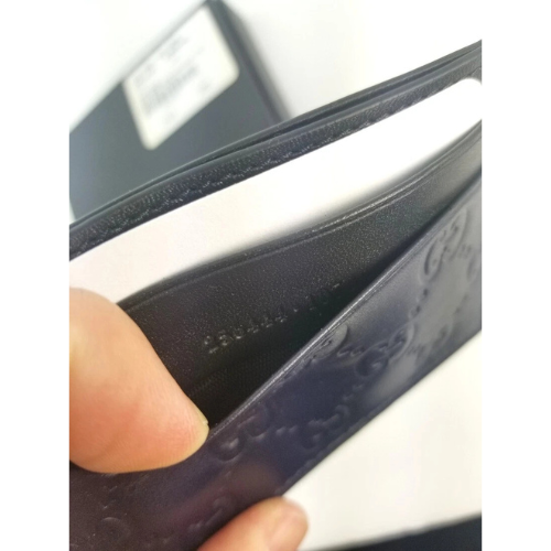 New Authentic Gucci Guccissima Dark Blue Black Leather Card Case Card Holder my store