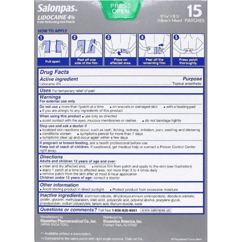 Salonpas Licodaine Pain Relieving Maximum Strength Gel Patch 15 Patches Trusty&Trendy