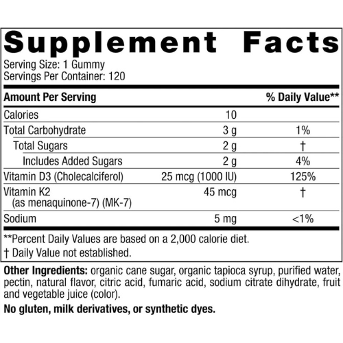 Nordic Naturals Vitamin D3+K2 Gummies Pomegranate Aid Muscle Function 120 Gummie Trusty&Trendy