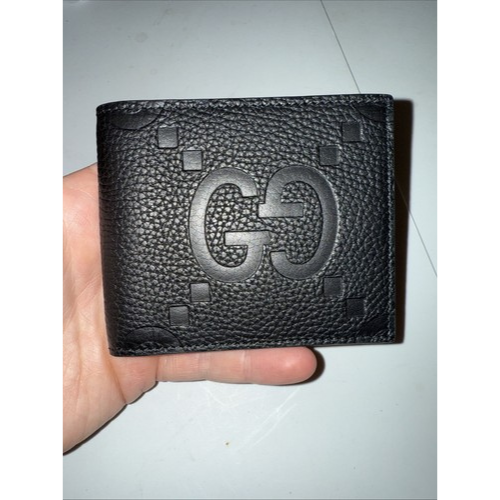 Gucci Jumbo GG Black Italian Leather Bi-fold Wallet NEW
