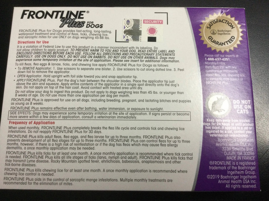 Frontline Plus For Dogs 45 to 88 LBS 6 Doses 6 Month Supply  New my store