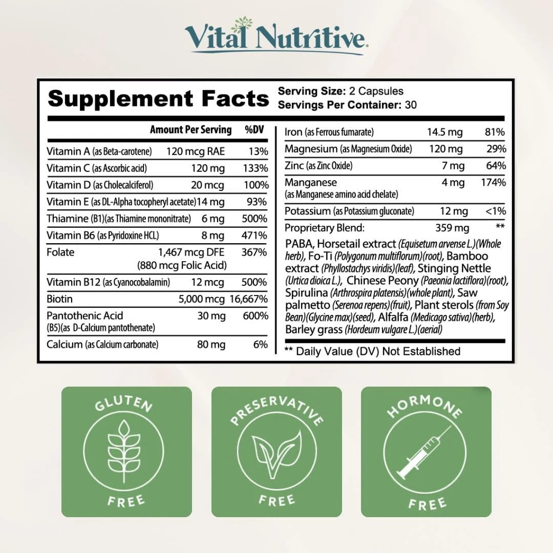VITAL NUTRITIVE Vital Hair Complex – Biotin Vitamin B Hair Vitamins for Wome...