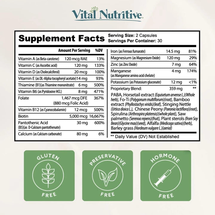 VITAL NUTRITIVE Vital Hair Complex – Biotin Vitamin B Hair Vitamins for Wome...